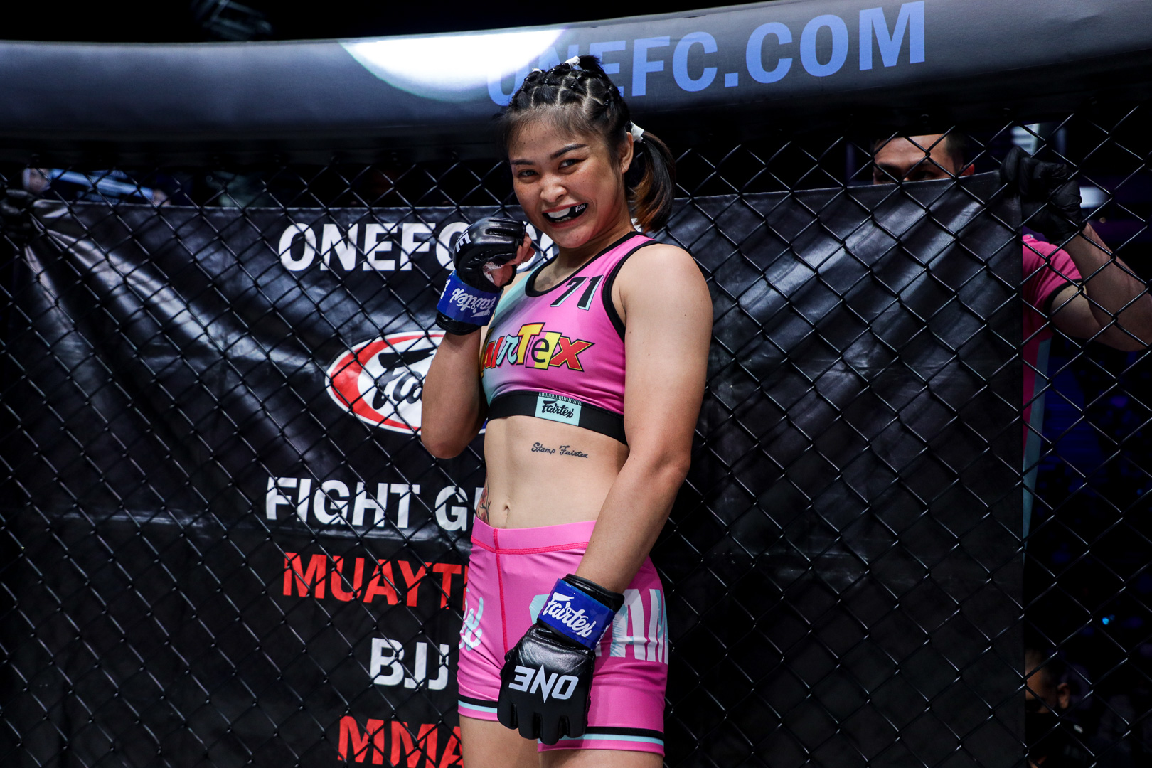 Stamp Fairtex challenges for the ONE Women's Atomweight World Championship at ONE X