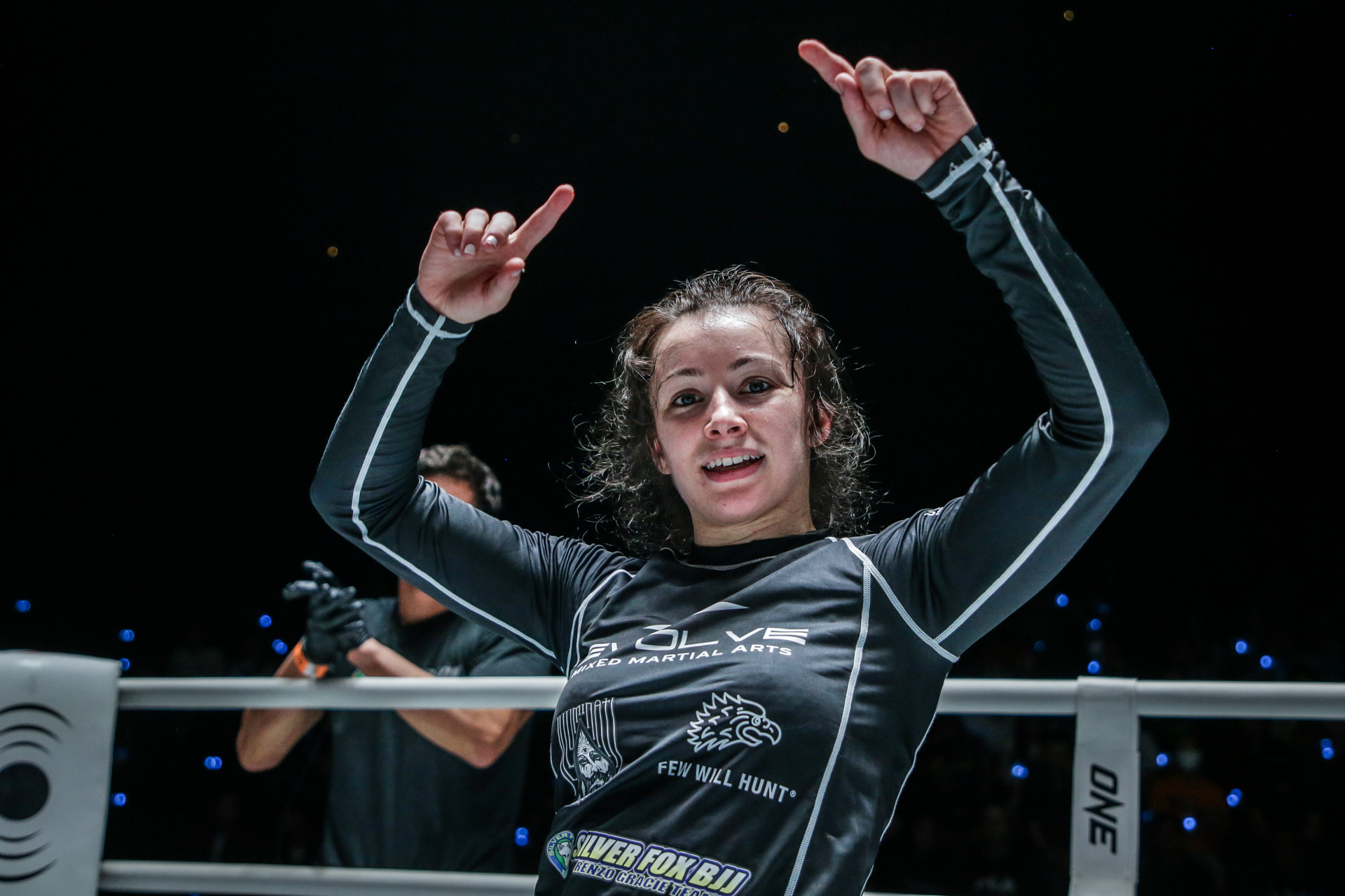 Danielle Kelly celebrates after her win against Ayaka Miura at ONE Fight Night 7