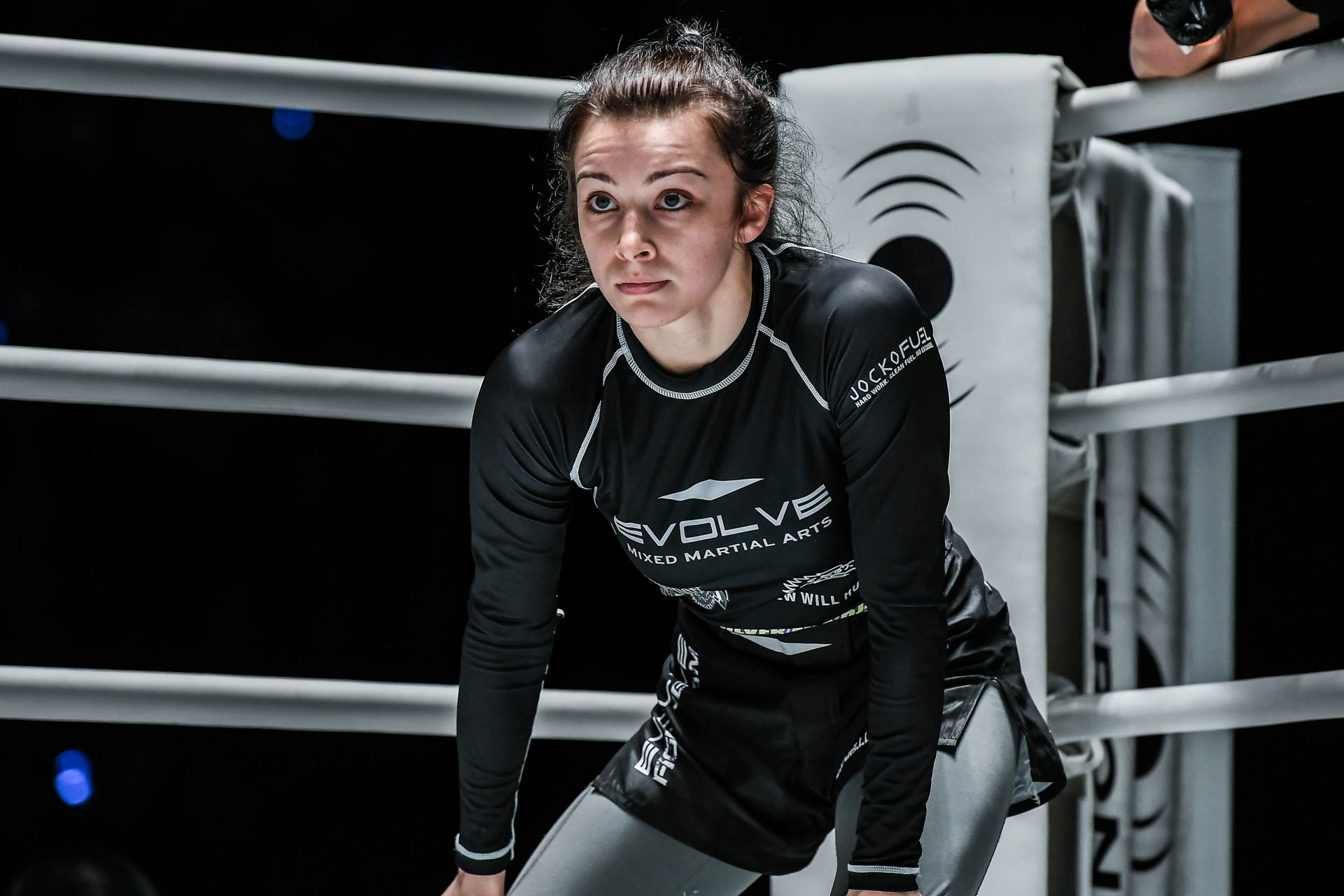 Danielle Kelly stands in the ring at ONE Fight Night 7