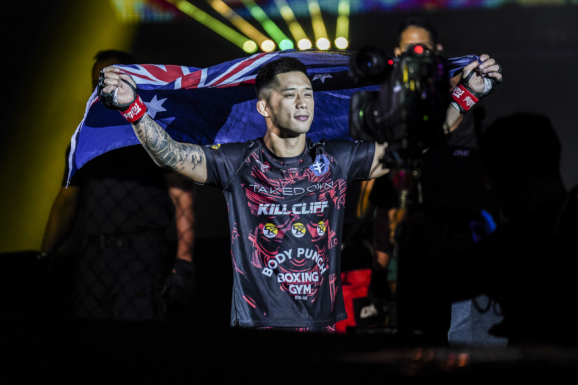 Vietnamese-Australian featherweight Martin Nguyen makes his way to the Circle at ONE: LIGHTS OUT